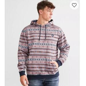 NWOT Hooey Mesa Hooded Sweatshirt Southwestern Aztec Navy Print Mens L Hoodie